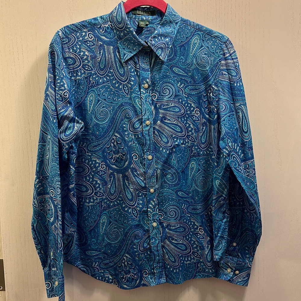 Lauren Ralph Lauren Womens Long Sleeve Lightweight CottonPaisley Top/Button down